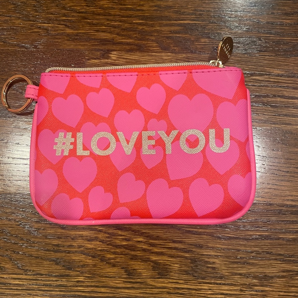 pink red and gold coin pouch with key chain
